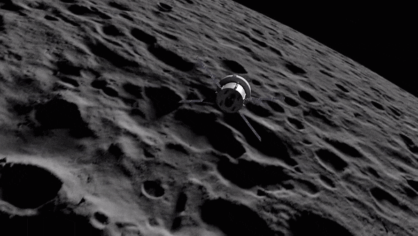 Artemis-1: Orion flies above Tranquility base where Neil Armstrong